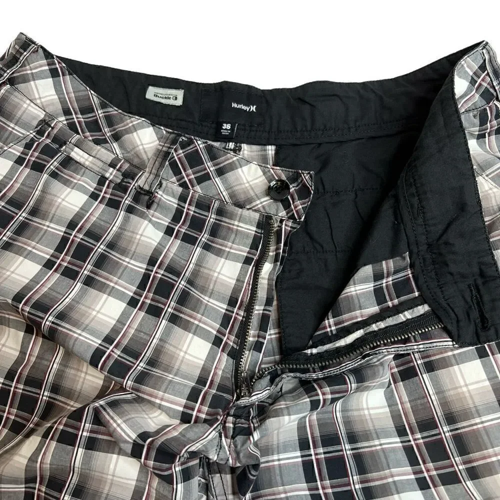 Hurley gray and purple plaid shorts size 36